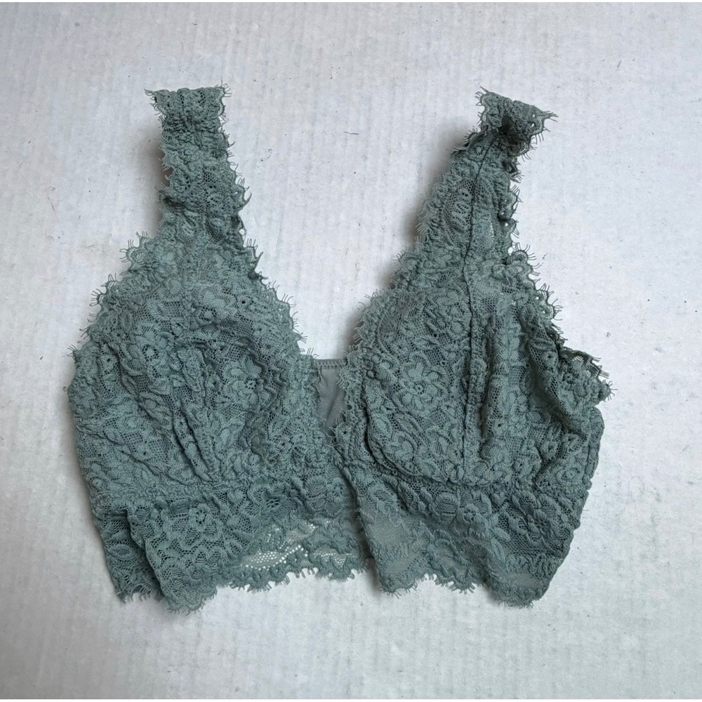Aerie Eyelash Lace Bralette Sage Green Floral Longline XS Fairy